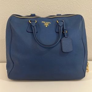 PRADA- blue large Italian leather tote- 14”H x 13”W x 6.5”D